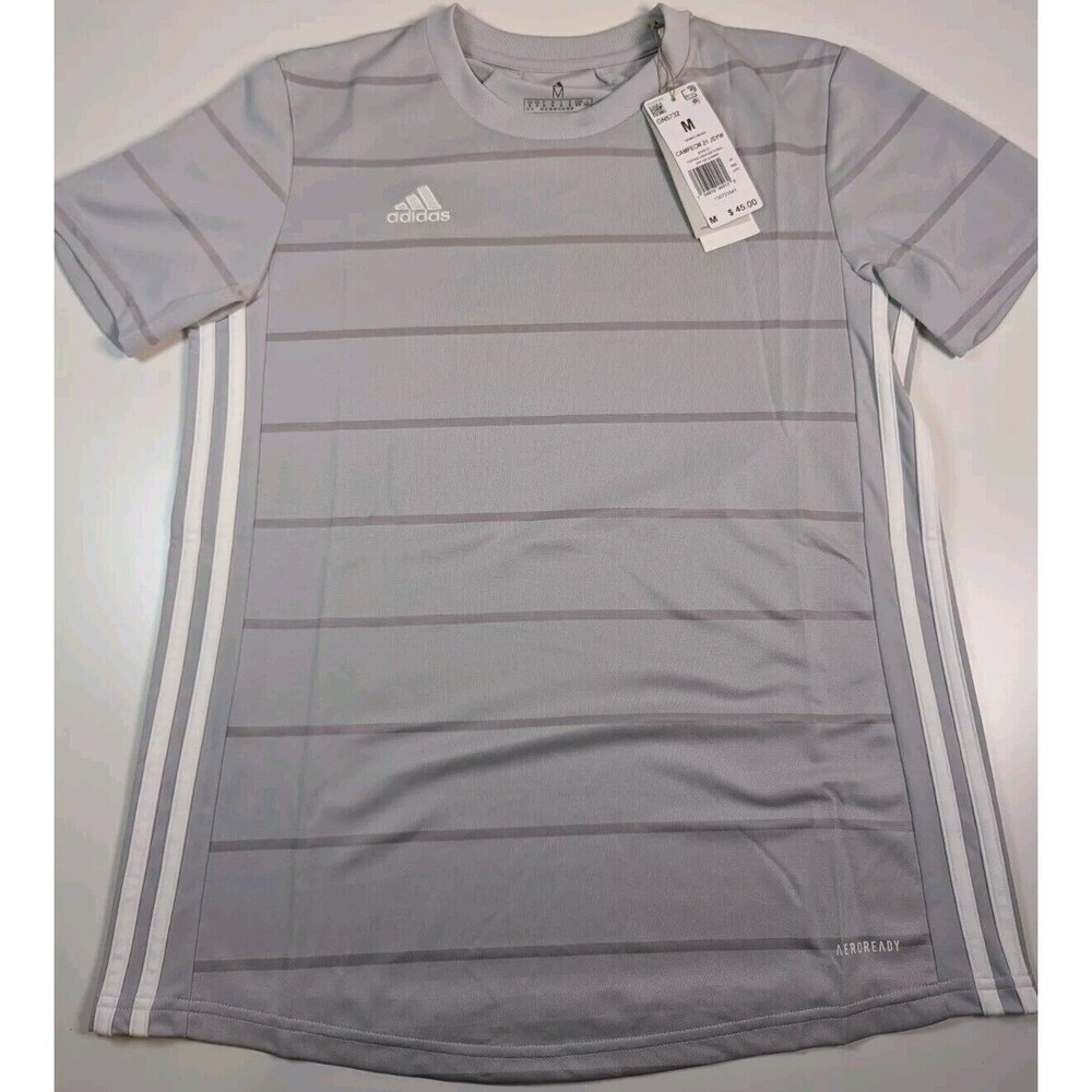 Adidas Cameron 21 JSYW Soccer Jersey Womens Sz Med Light Grey Striped GN5732